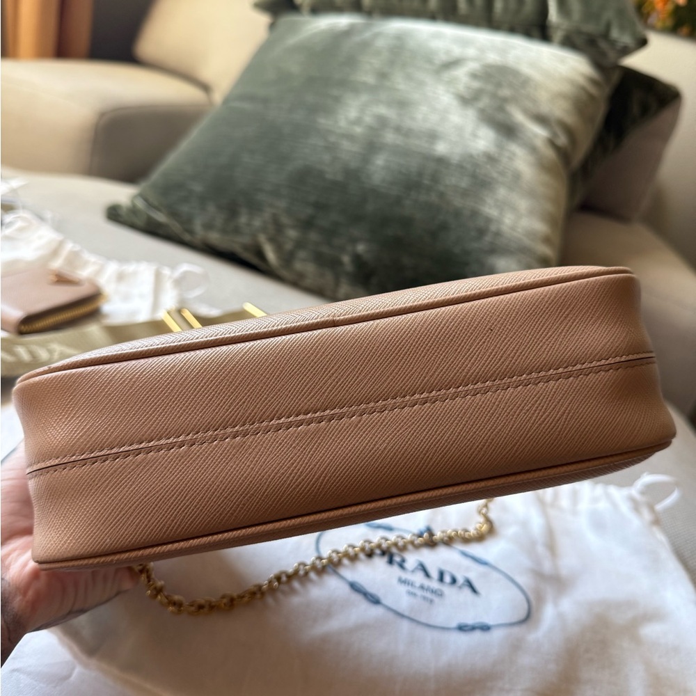 Prada Taupe Saffiano Leather Chain Shoulder Bag with Gold Hardware - Picture 6 of 13